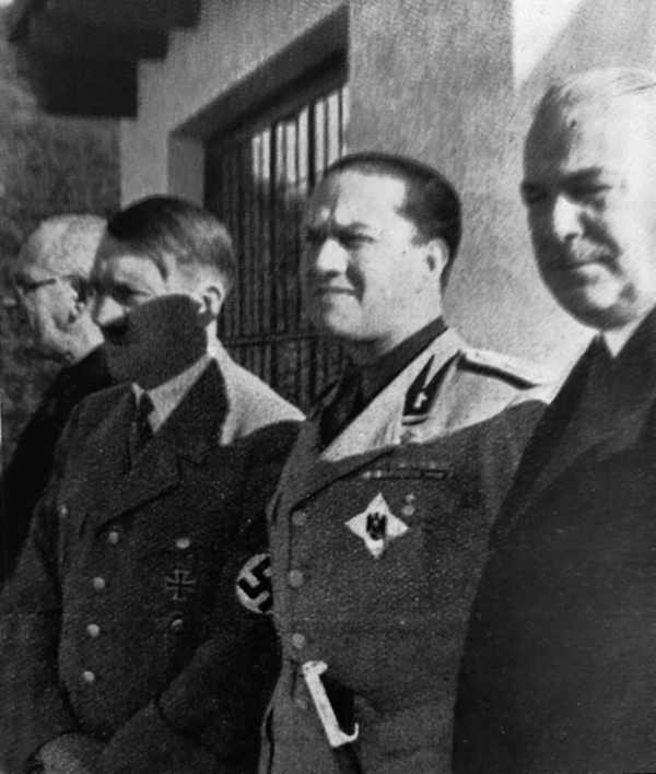 Adolf Hitler and count Ciano in front of the Berghof with Konstantin Freiherr von Neurath